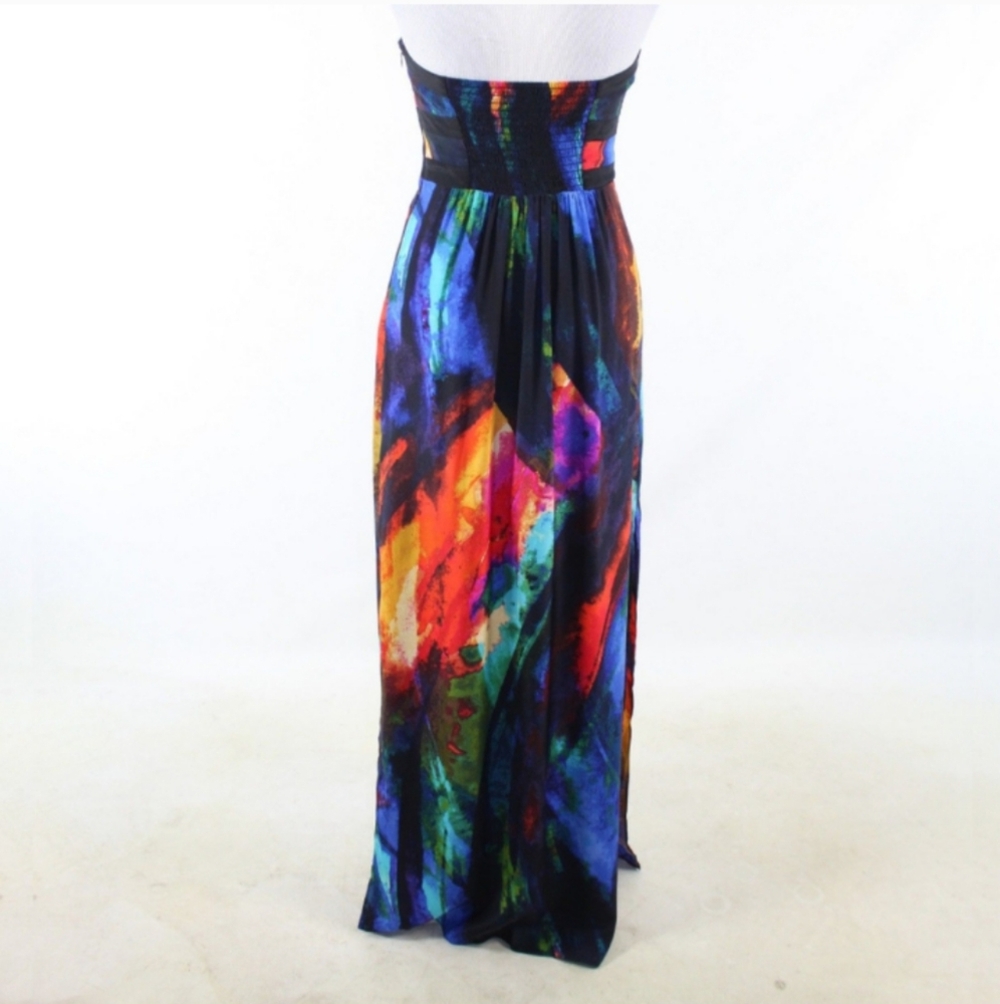 Alice & Trixie Valeria Silk Watercolor Strapless Maxi Gown Dress Small - Picture 10 of 14